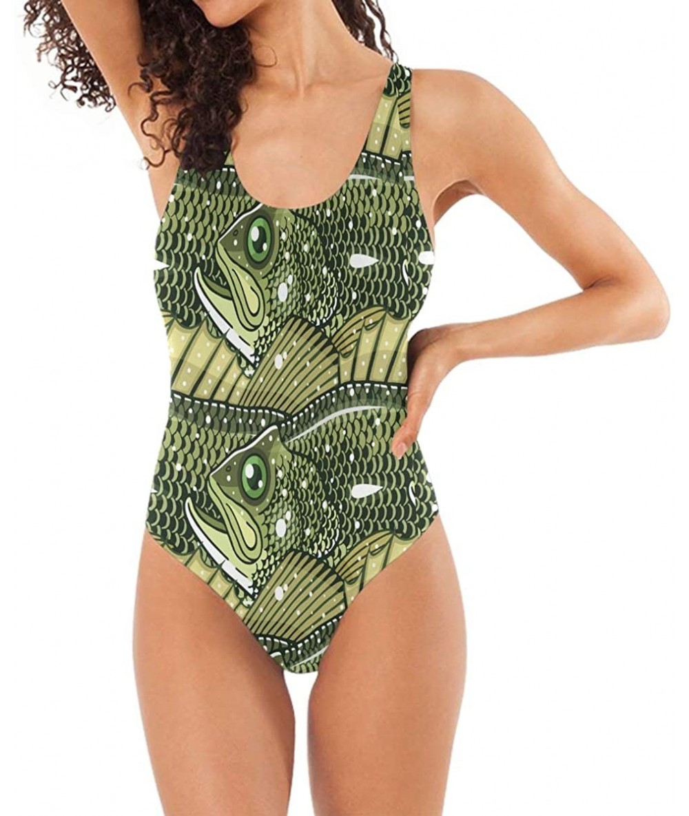 One-Pieces Womens Largemouth Bass Pattern One Piece Monokini Swimsuit Sexy Backless Retro Bathing Suit Largemouth Bass Patter...