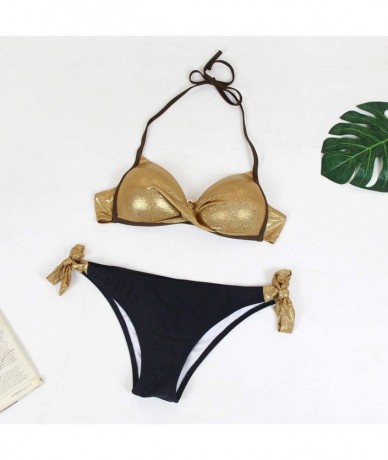 Sets Bikinis for Womens Padded Push-up Bra Bikini Set Swimwear Swimsuit Bathing Suit Beachwear - D Gold - CC18SODQ9Z0 $29.39