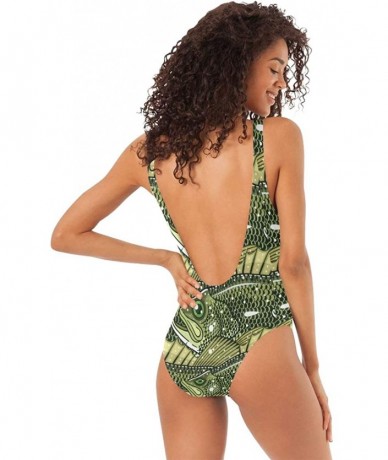 One-Pieces Womens Largemouth Bass Pattern One Piece Monokini Swimsuit Sexy Backless Retro Bathing Suit Largemouth Bass Patter...