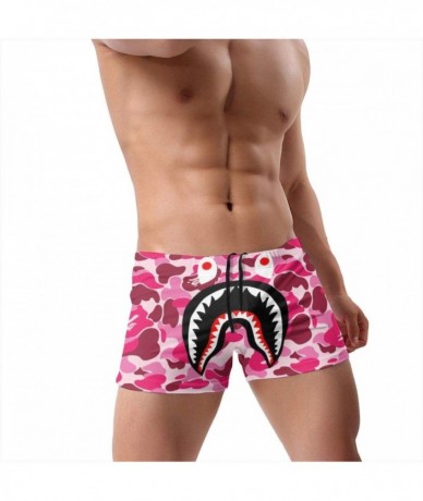 Briefs Men's Swim Briefs Swimwear Competitive Swim Suit - Bape Shark Teeth Pink Camo (11) - CU19CM3T5HW $40.11