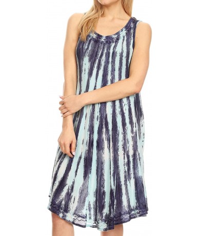 Cover-Ups Tina Women's Casual Summer Loose Sleeveless Tank Midi Dress Cover-up - 19327-navy - CF18QAX3MK6 $31.57