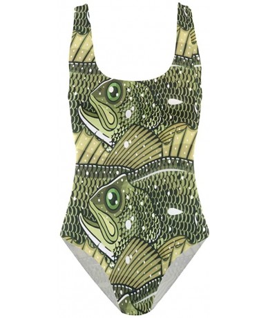 One-Pieces Womens Largemouth Bass Pattern One Piece Monokini Swimsuit Sexy Backless Retro Bathing Suit Largemouth Bass Patter...