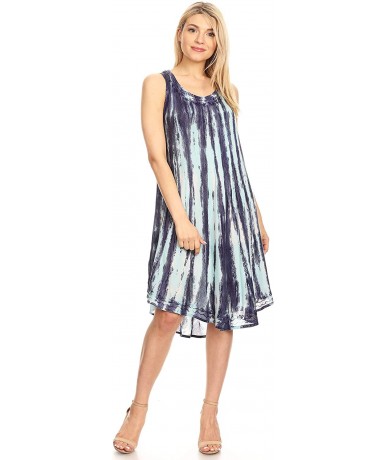 Cover-Ups Tina Women's Casual Summer Loose Sleeveless Tank Midi Dress Cover-up - 19327-navy - CF18QAX3MK6 $31.57