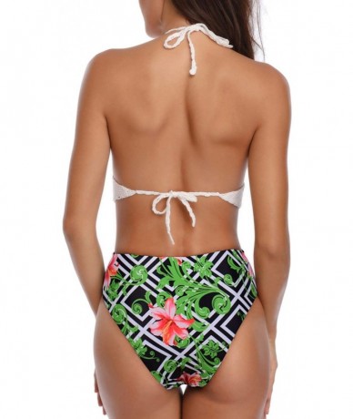 One-Pieces Women's Crochet Swimsuit Halter Cut Out High Waisted One Piece Bathing Suits - Green - CD18QSI9LX7 $45.05