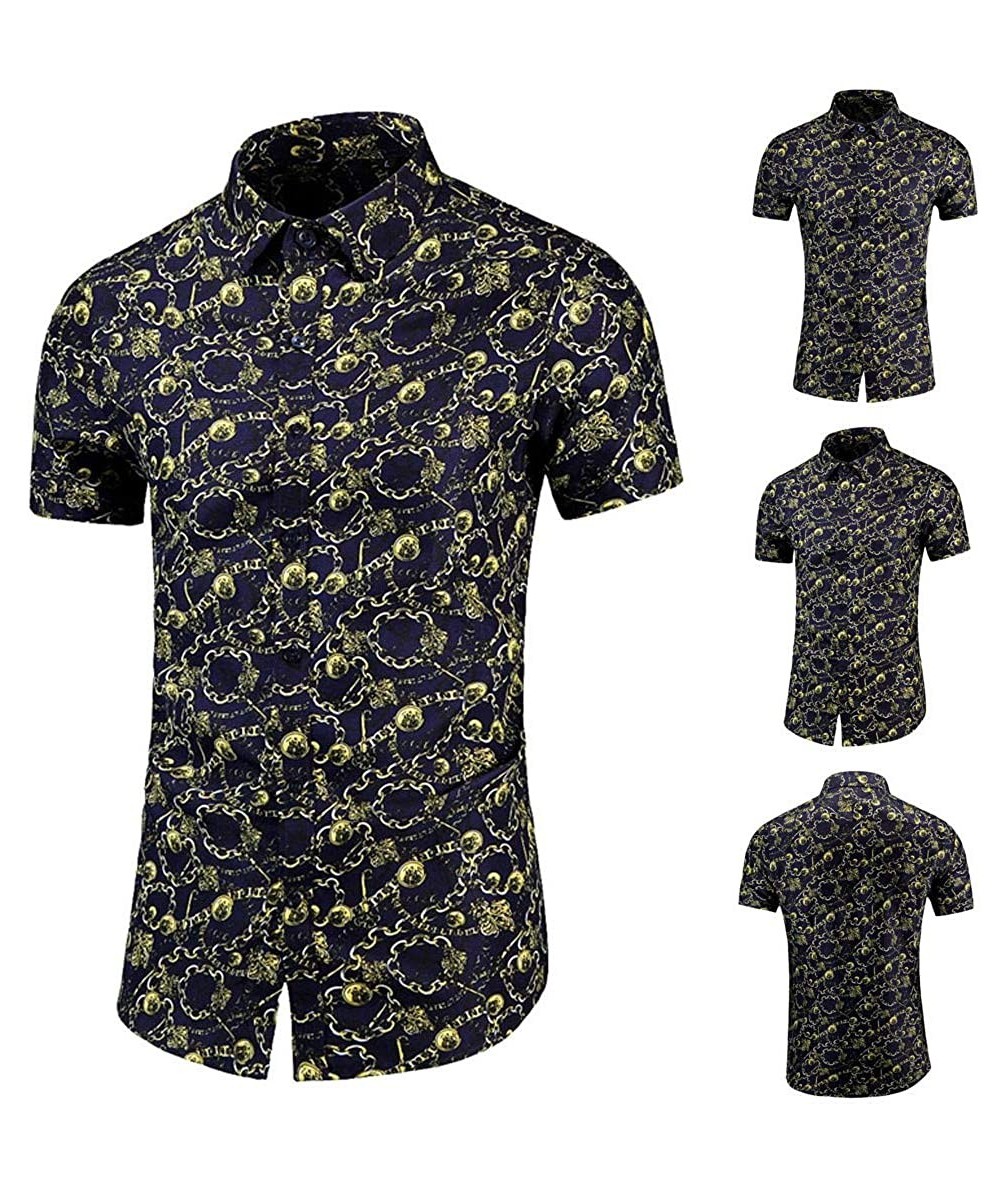 Racing Mens Fashion Retro Printed Shirt- Casual Button-Down Shirt Long Sleeve Printed Tops Shirt - Black 11 - CJ196566T3O $33.61