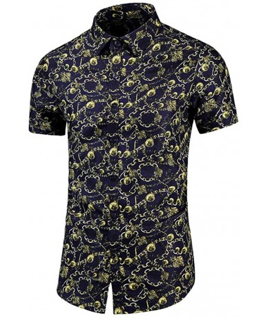 Racing Mens Fashion Retro Printed Shirt- Casual Button-Down Shirt Long Sleeve Printed Tops Shirt - Black 11 - CJ196566T3O $33.61