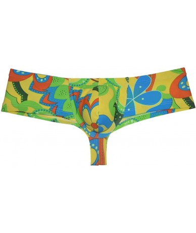 Briefs Men Cheeky Briefs Printed Body Boxer Thong Brazilian Bikini Mini Shorts Underwear Skimpy Boxers Trunks - Yellow Flower...