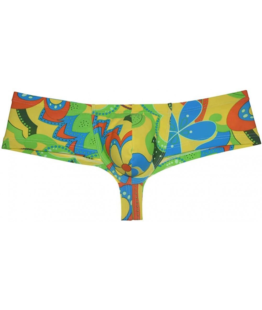 Briefs Men Cheeky Briefs Printed Body Boxer Thong Brazilian Bikini Mini Shorts Underwear Skimpy Boxers Trunks - Yellow Flower...