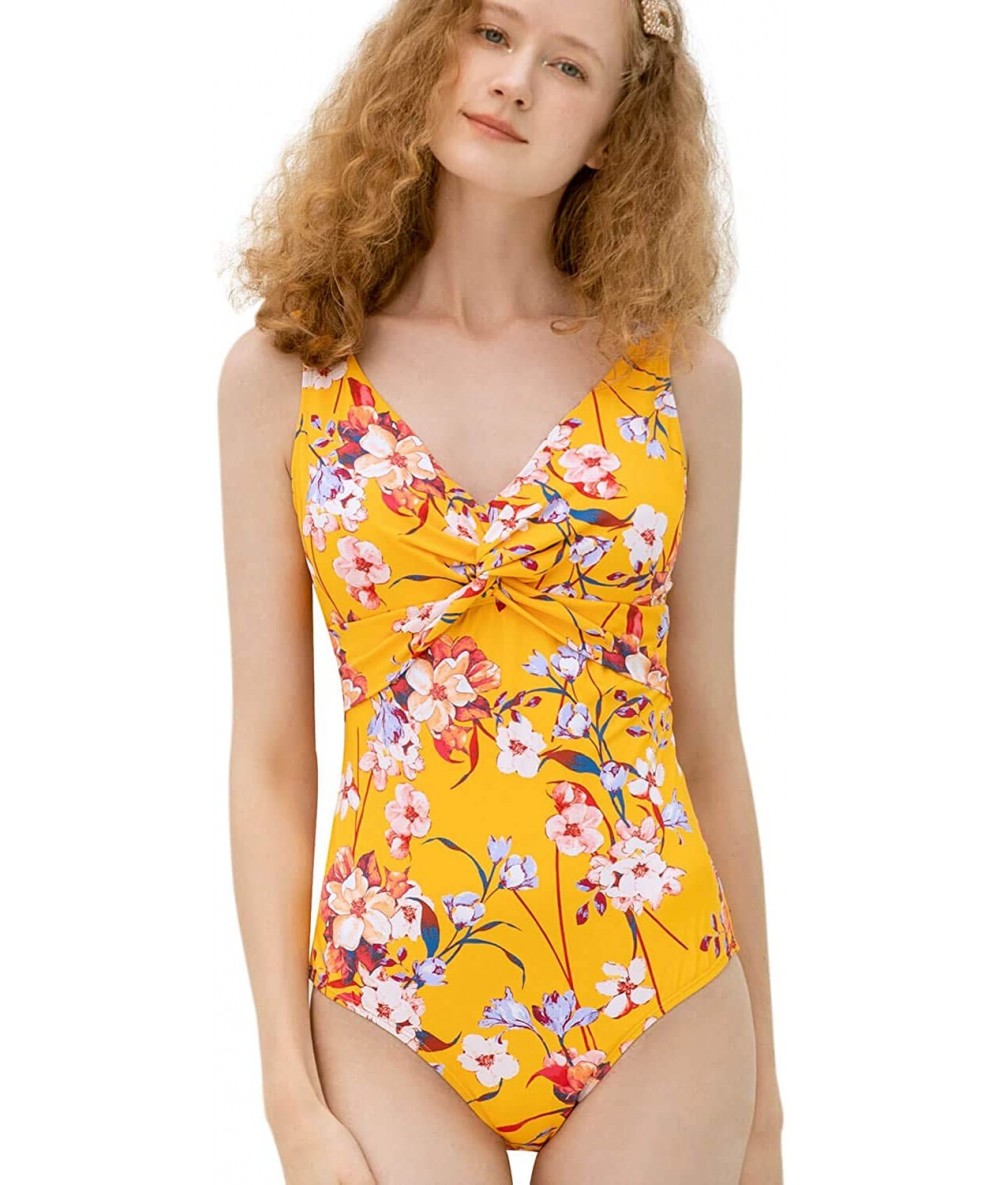 Racing One Piece Swimsuits for Women - Soft and Colorful Floral Design - Multicolored Yellow - CC1999RX2IZ $45.49