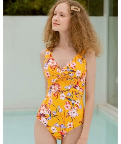 Racing One Piece Swimsuits for Women - Soft and Colorful Floral Design - Multicolored Yellow - CC1999RX2IZ $45.49