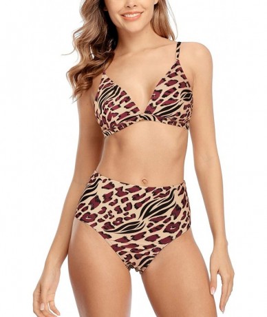 Sets Womens High Waist Bikini Swimsuit Triangle Two Piece Padded Bathing Suit - Leopard3 - CB199HO4OZH $44.50