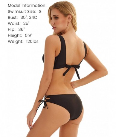 Sets Women's Side Tie Bikini Set Light Support Laced Top Sexy Two Piece Swimsuit - Black - CB194HUMOXU $41.57