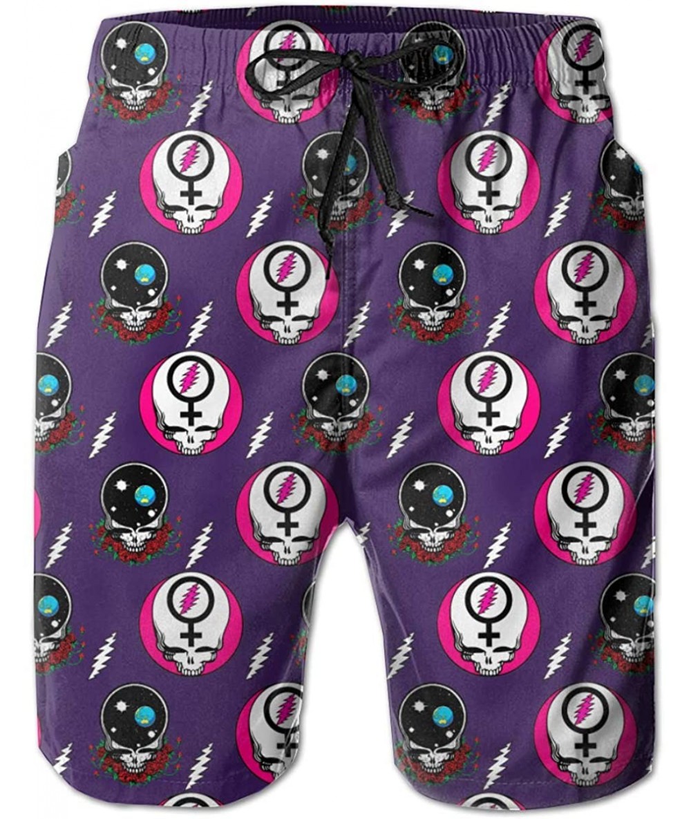 Board Shorts Grateful-Dead Pink Girl Skulls Lightning Dark Purple 3D Printed Beach Shorts - Grateful Dead a - CC190SWKG5N $45.03