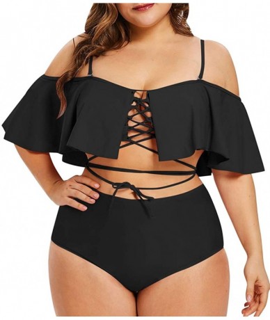 Sets Women's Plus Size Swimwear Two Piece High Waist Swimsuit Bathing Suits - Black - CA18TULUX69 $54.58