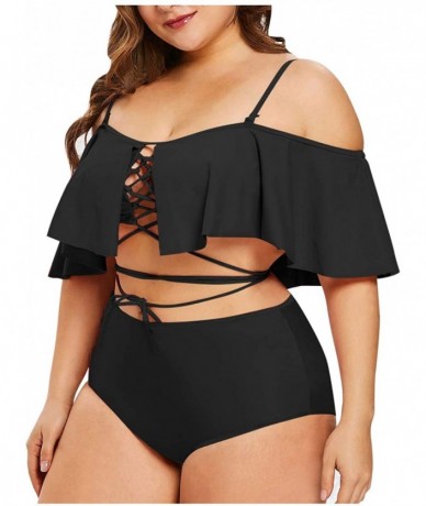 Sets Women's Plus Size Swimwear Two Piece High Waist Swimsuit Bathing Suits - Black - CA18TULUX69 $54.58