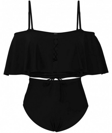 Sets Women's Plus Size Swimwear Two Piece High Waist Swimsuit Bathing Suits - Black - CA18TULUX69 $54.58