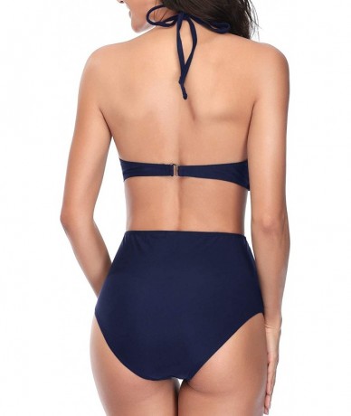 Sets Women Two Piece High Waisted Bikini Tummy Control Swimsuit Halter Twist Front Bathing Suit - Blue - CL194GLYHCK $48.92