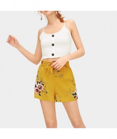 Board Shorts 2019 Women Sexy Skirt Summer Print Embroidery High Waist Short Pants - Khaki - CD184UAX4MK $21.79