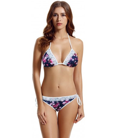 Sets Women's Tie Side Pantie Lace Triangle Bikini Set - Floral - CD12NYUF7F1 $40.42