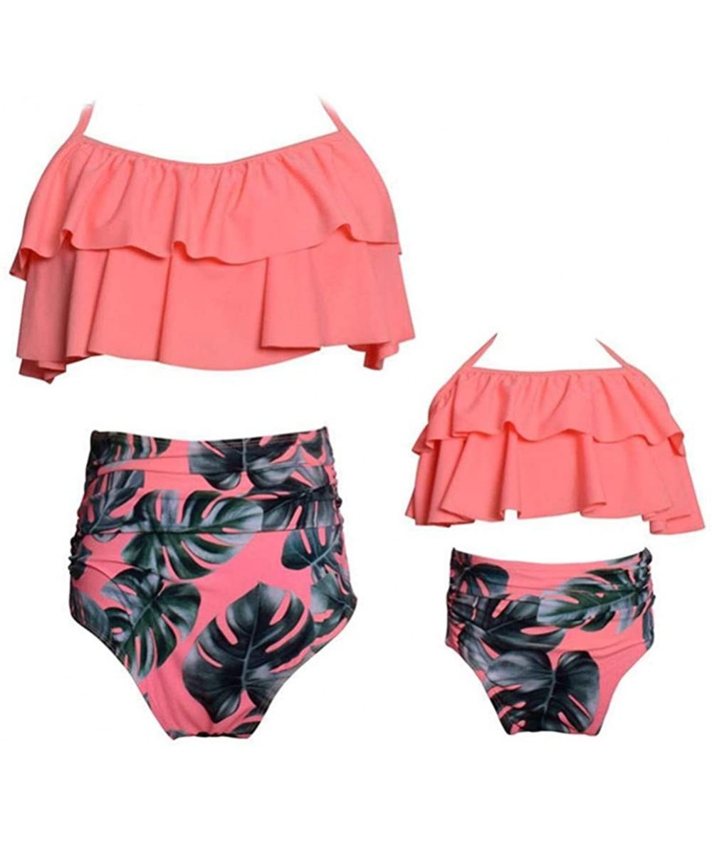 One-Pieces Mother and Daughter Swimwear Family Matching Swimsuit Girls Swimwear - Orange+leaves - C018CDCOL6M $35.20