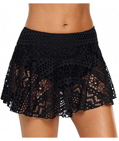 Tankinis Women Lace Crochet Skirted Bikini Bottom Swimsuit Skort Swim Short Skirt - Black - CY19467A2Y3 $24.71