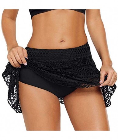 Tankinis Women Lace Crochet Skirted Bikini Bottom Swimsuit Skort Swim Short Skirt - Black - CY19467A2Y3 $24.71