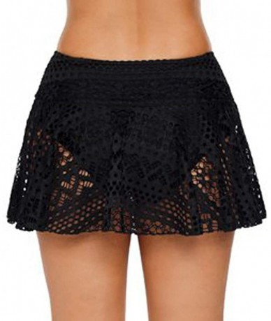 Tankinis Women Lace Crochet Skirted Bikini Bottom Swimsuit Skort Swim Short Skirt - Black - CY19467A2Y3 $24.71