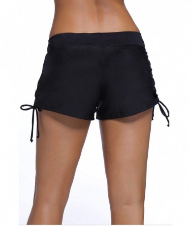 Tankinis Women's Swim Shorts Solid Swimsuit Bottoms Quick Dry Swim Board Shorts with Adjustable Ties - Black - CV18Q5YRN6W $3...