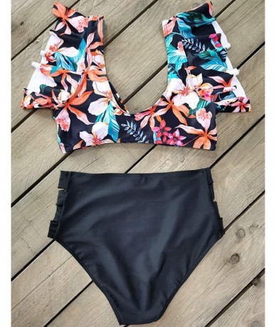 Sets High Waist Flounce Bikini Set Women Front Knot Side Bandage Two Piece Swimsuit Beachwear - Print1 - CI19C5HXCUO $47.21