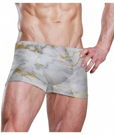 Briefs Sexy Mens Swimwear Swim Briefs Bikini Bathing Suit Gold White Marble Boxers Shorts Swim Trunks - CG19DYSMHDH $46.88