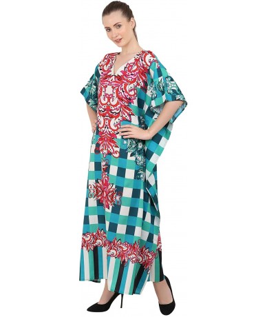 Cover-Ups Kaftan Dress - Caftans for Women - Women's Caftans Long Maxi Style Dresses - 143-teal - C51966RXZ5O $32.71