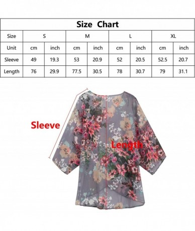 Cover-Ups Kimono Cardigan with Bohemian Floral Print Chiffon Casual Loose Open Front Cover Up Tops - Black - CL196R05Y3H $56.28