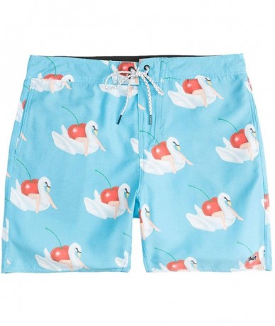 Board Shorts Mens Woven Prined Board Shorts - Cyan Cherry Bomb - CB18QNYSQTR $67.05