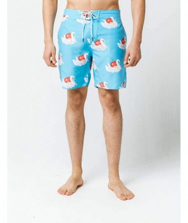 Board Shorts Mens Woven Prined Board Shorts - Cyan Cherry Bomb - CB18QNYSQTR $67.05