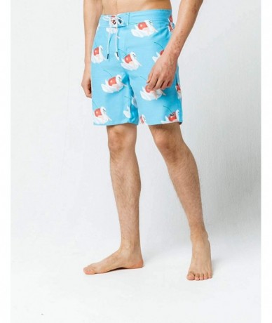 Board Shorts Mens Woven Prined Board Shorts - Cyan Cherry Bomb - CB18QNYSQTR $67.05