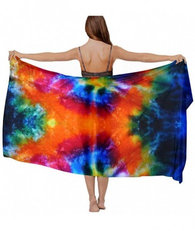 Cover-Ups Women Luxury Chiffon Swimwear Cover Up- Oversize Beach Sarong Shawl Wrap - Art Design Tie Dye Printing - C419C4IYAC...