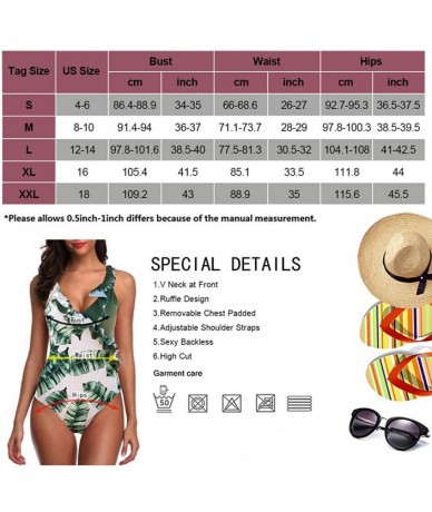 One-Pieces One Piece Swimsuits for Women Plus Size Deep V Neck Retro Flounce Padded Tummy Control Monokini Bathing Suit - Bla...