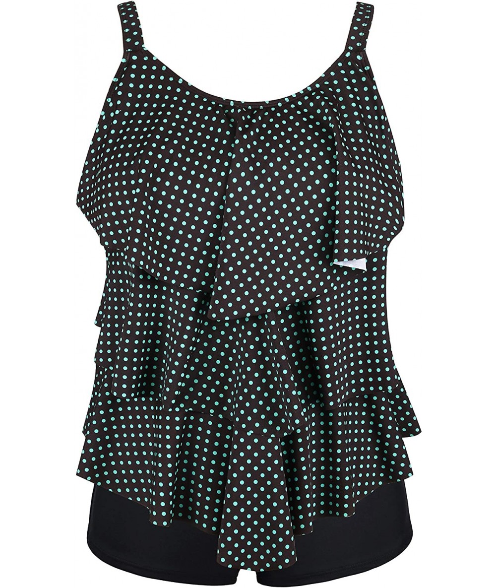 Tankinis Women's Tankini Set Ruffle Swimwear Two Pieces Swimsuit - Brown&green Polka Dots - C218NKEQX6U $48.96