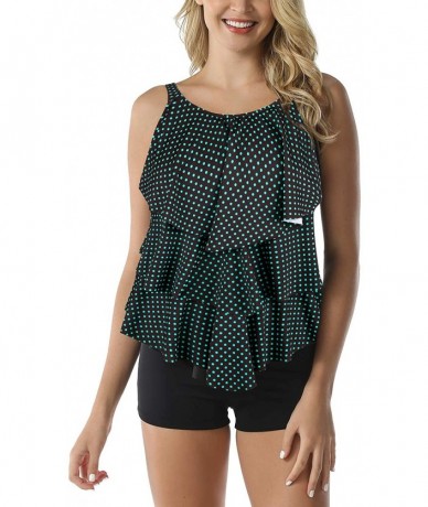 Tankinis Women's Tankini Set Ruffle Swimwear Two Pieces Swimsuit - Brown&green Polka Dots - C218NKEQX6U $48.96