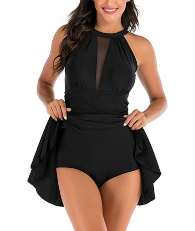 One-Pieces Women's Tummy Control Swimsuits Halter Neck Slimming Swimdress Mesh One Piece Bathing Suit - Black - CU1944TWN5W $...