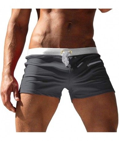 Briefs 2 PCS Men's Solid Color Swim Trunks Drawstring Pockets Slim Beach Shorts Swimwear Men's Swimwear Breathable Swimming S...