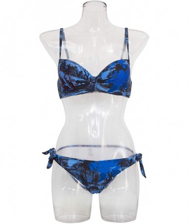 Sets Women's Swimsuit Floral Leaf Print Padded Bathing Suits Adjustable Straps Bikini Set - Blue Floral - C2194LO4M5Y $36.20