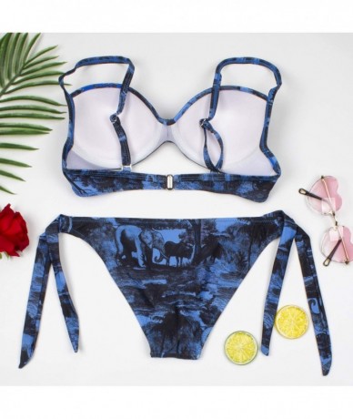 Sets Women's Swimsuit Floral Leaf Print Padded Bathing Suits Adjustable Straps Bikini Set - Blue Floral - C2194LO4M5Y $36.20