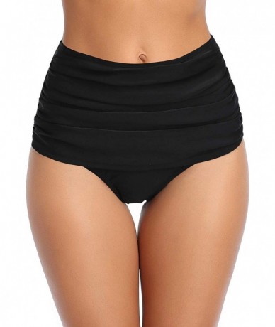 Tankinis Women Retro High Waisted Bikini Bottom Ruched Tummy Control Tankini Swim Briefs Short - Black - C618AZWGOZQ $26.15