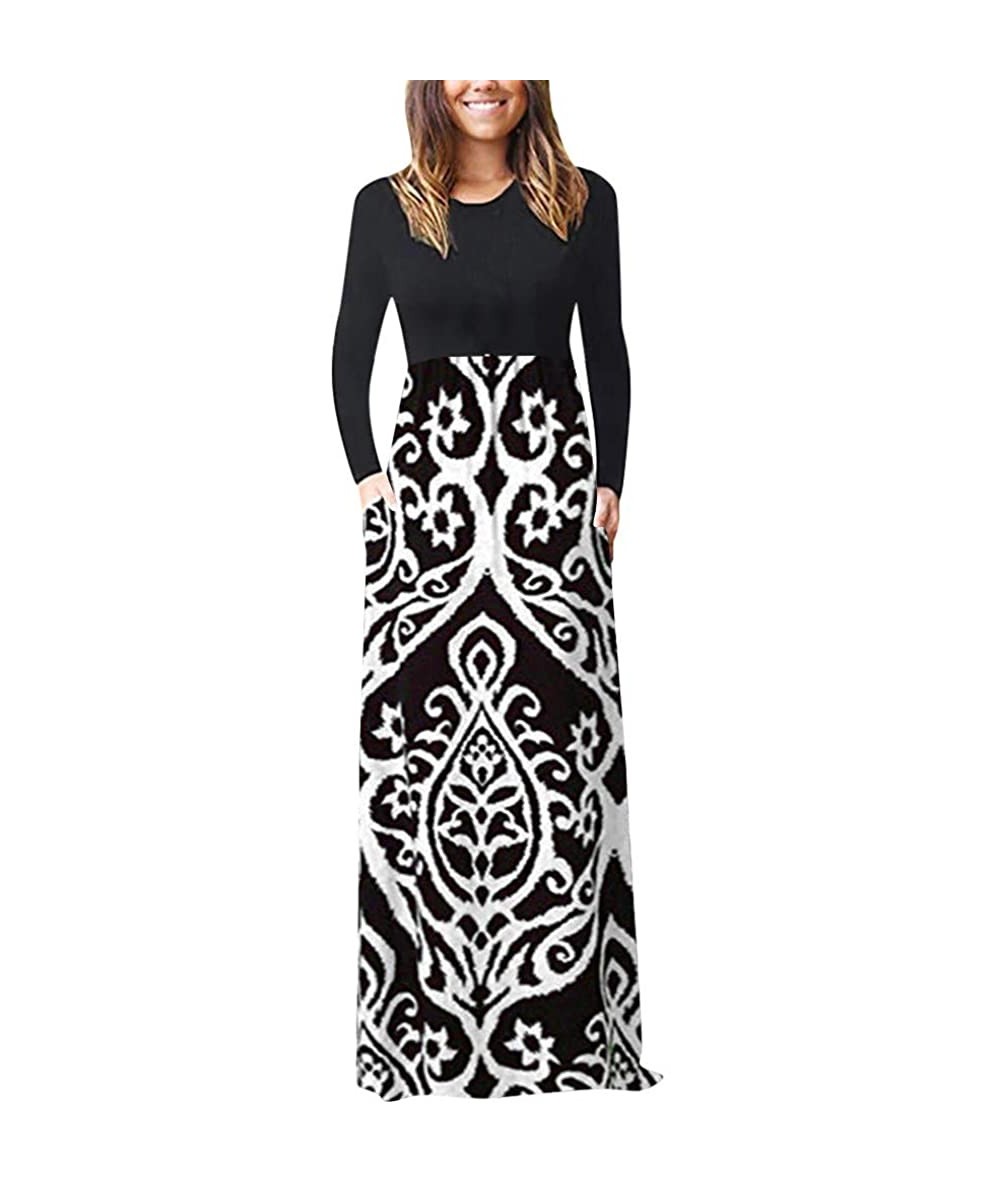 Tops Women's Printed Long Maxi Sundress - White9421 - CK18Q0M9CXO $39.90