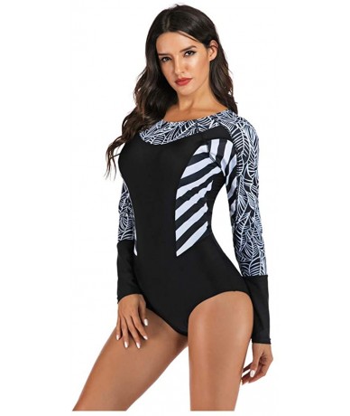 Bottoms Women Long Sleeve Swimsuit Surfing Rashguard One Piece Swimwear UV Protection Zip Triangle Bottom Bathing Suit Black ...