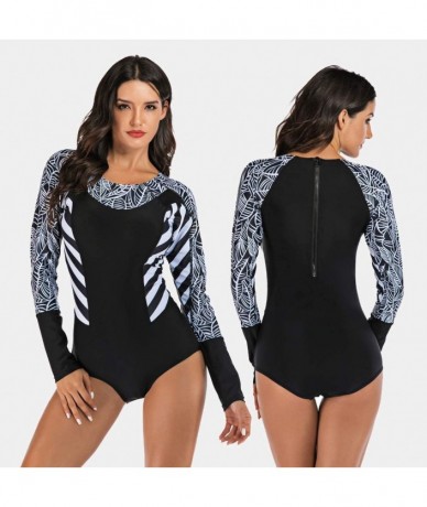 Bottoms Women Long Sleeve Swimsuit Surfing Rashguard One Piece Swimwear UV Protection Zip Triangle Bottom Bathing Suit Black ...