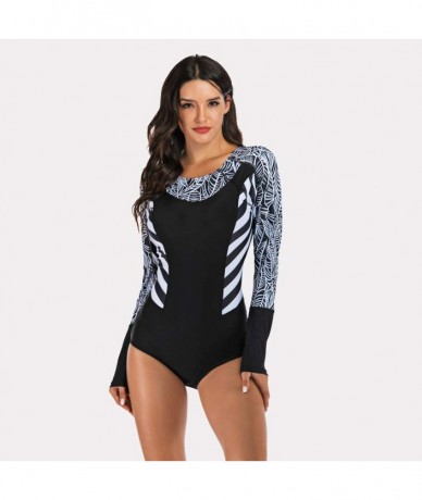 Bottoms Women Long Sleeve Swimsuit Surfing Rashguard One Piece Swimwear UV Protection Zip Triangle Bottom Bathing Suit Black ...