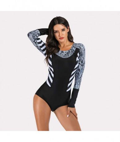 Bottoms Women Long Sleeve Swimsuit Surfing Rashguard One Piece Swimwear UV Protection Zip Triangle Bottom Bathing Suit Black ...