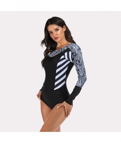 Bottoms Women Long Sleeve Swimsuit Surfing Rashguard One Piece Swimwear UV Protection Zip Triangle Bottom Bathing Suit Black ...